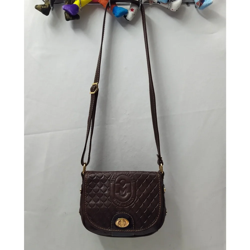 Marino Orlandi Brown Leather Turnlock Flap Closure Crossbody Bag - Picture 3 of 16